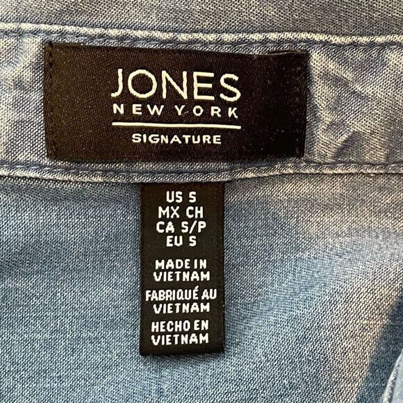 Jones New York Chambray Button Down Shirt Blue Cotton Knit Long Sleeve S - Picture 4 of 6